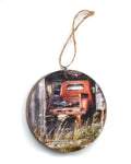 Red Truck In A Barn Christmas Ornament