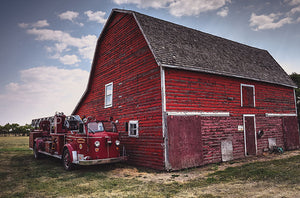 Vintage Fire Truck And Barn