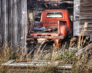 Old Red Truck In A Barn -  8x10, 8x12