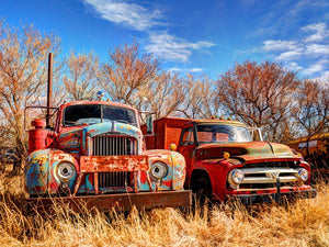 Mack Truck & Mercury Truck In Farmyard photo