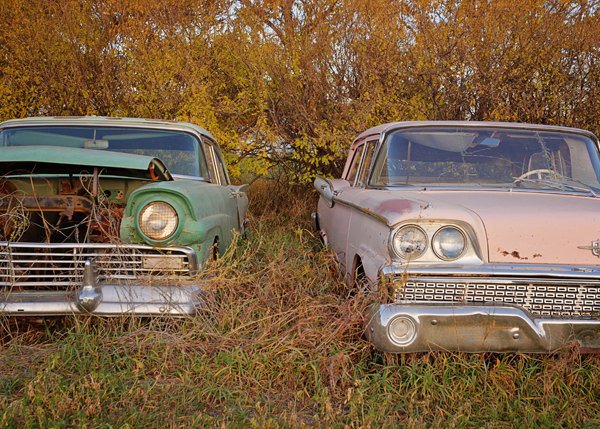 Vintage Pink And Green Ford Cars